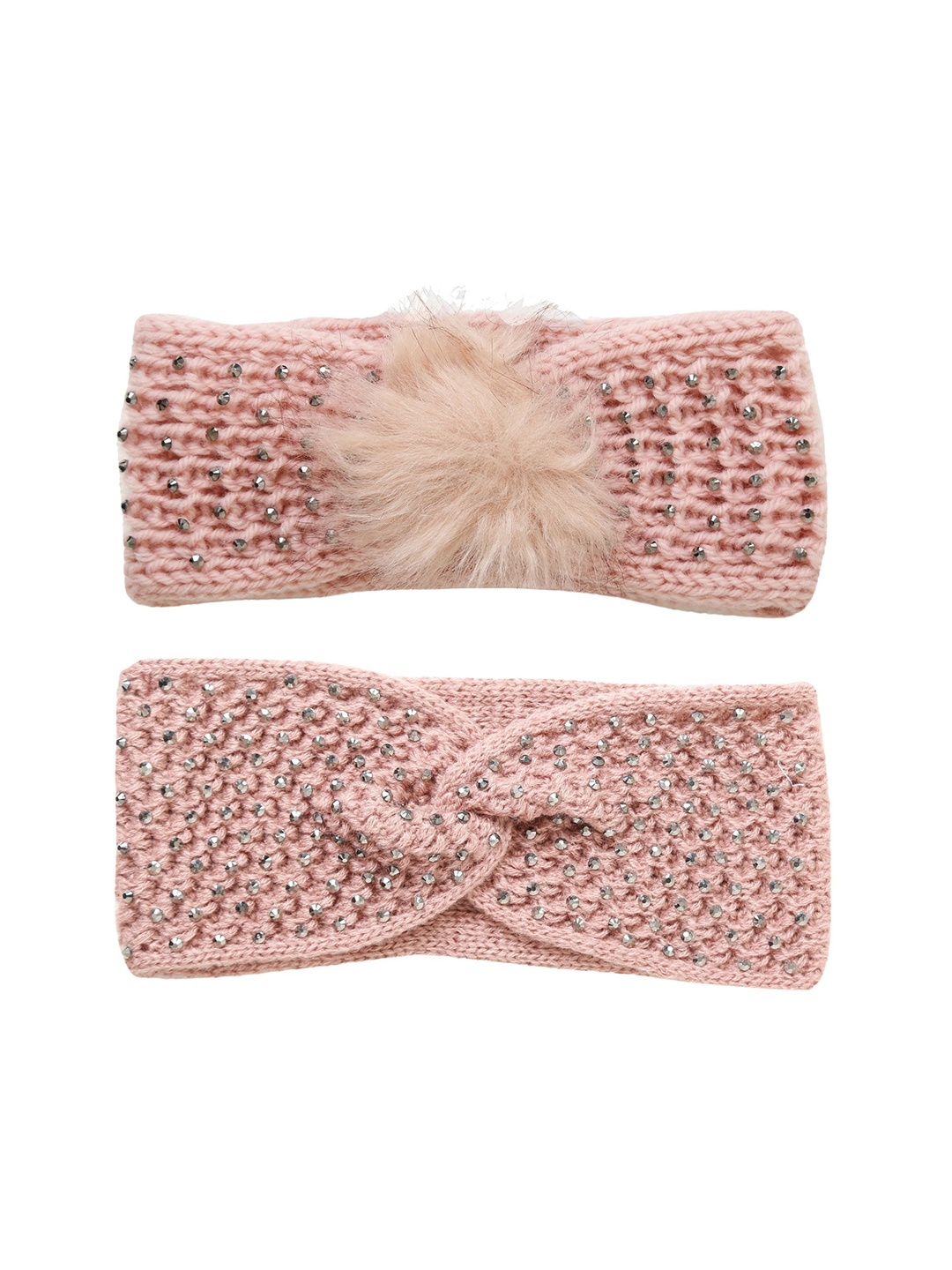 

FabSeasons Girls Pack Of 2 Peach-Coloured Studded Acrylic Stretchable Winter Headband