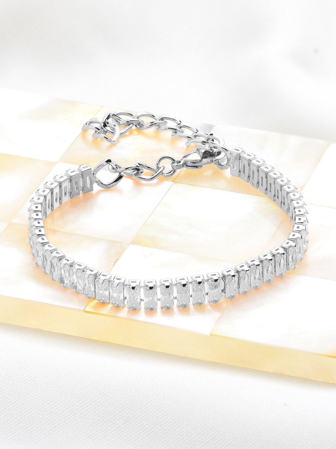 

AMI Women Silver-Plated & White Brass Cubic Zirconia Wraparound Bracelet