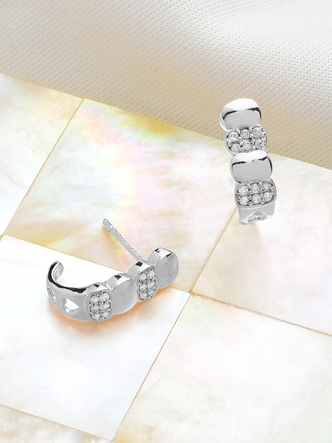

AMI Silver-Toned Contemporary Cubic Zirconia Studs Earrings