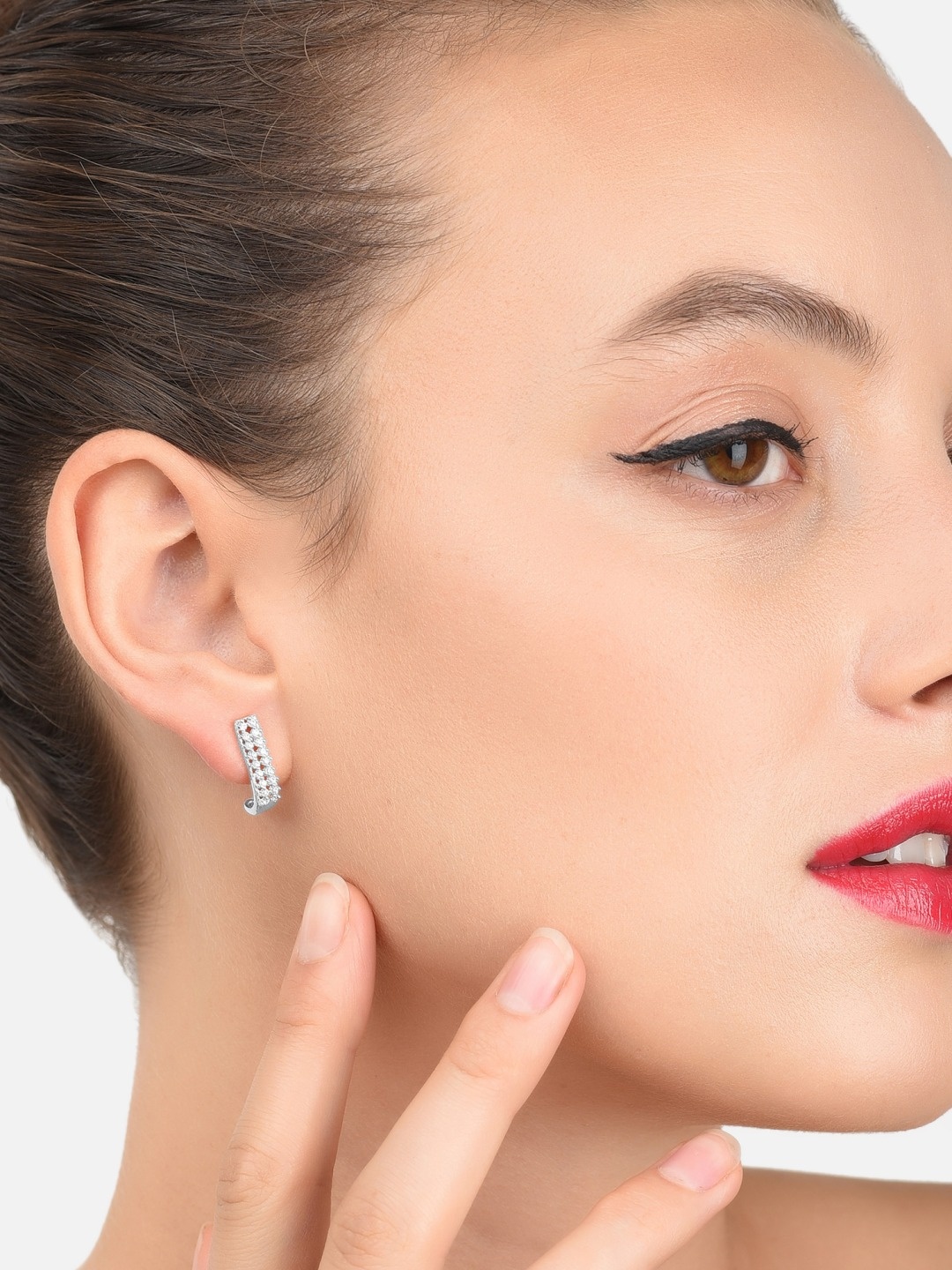 

AMI Silver-Toned Cubic Zirconia Studded Contemporary Studs Earrings