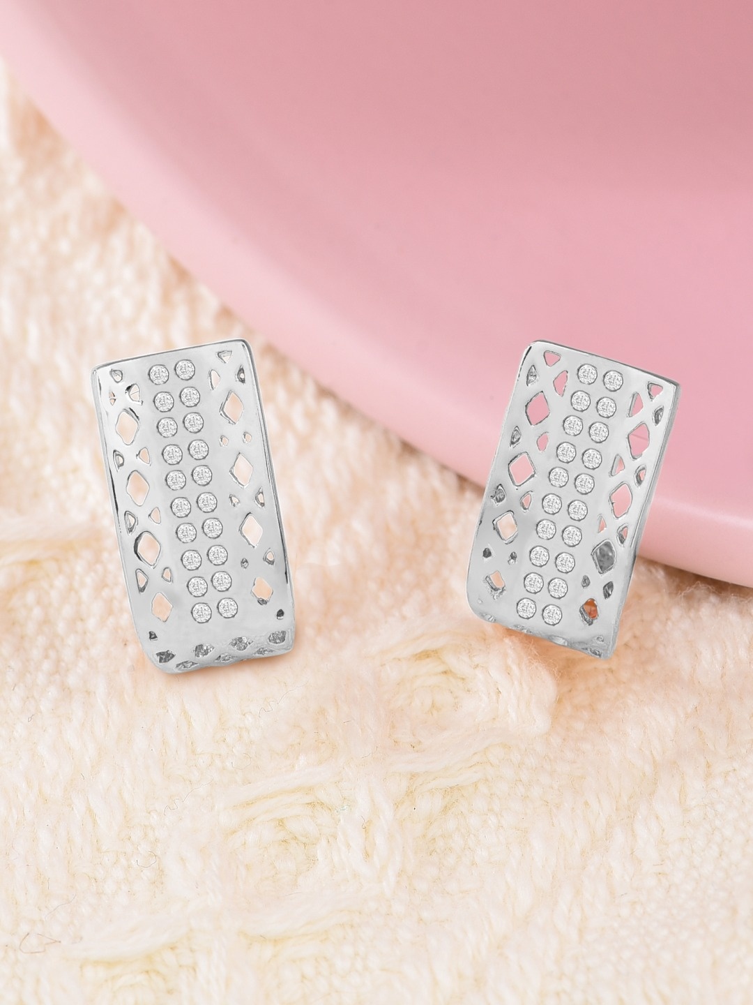 

AMI Silver-Toned Contemporary Studs Earrings