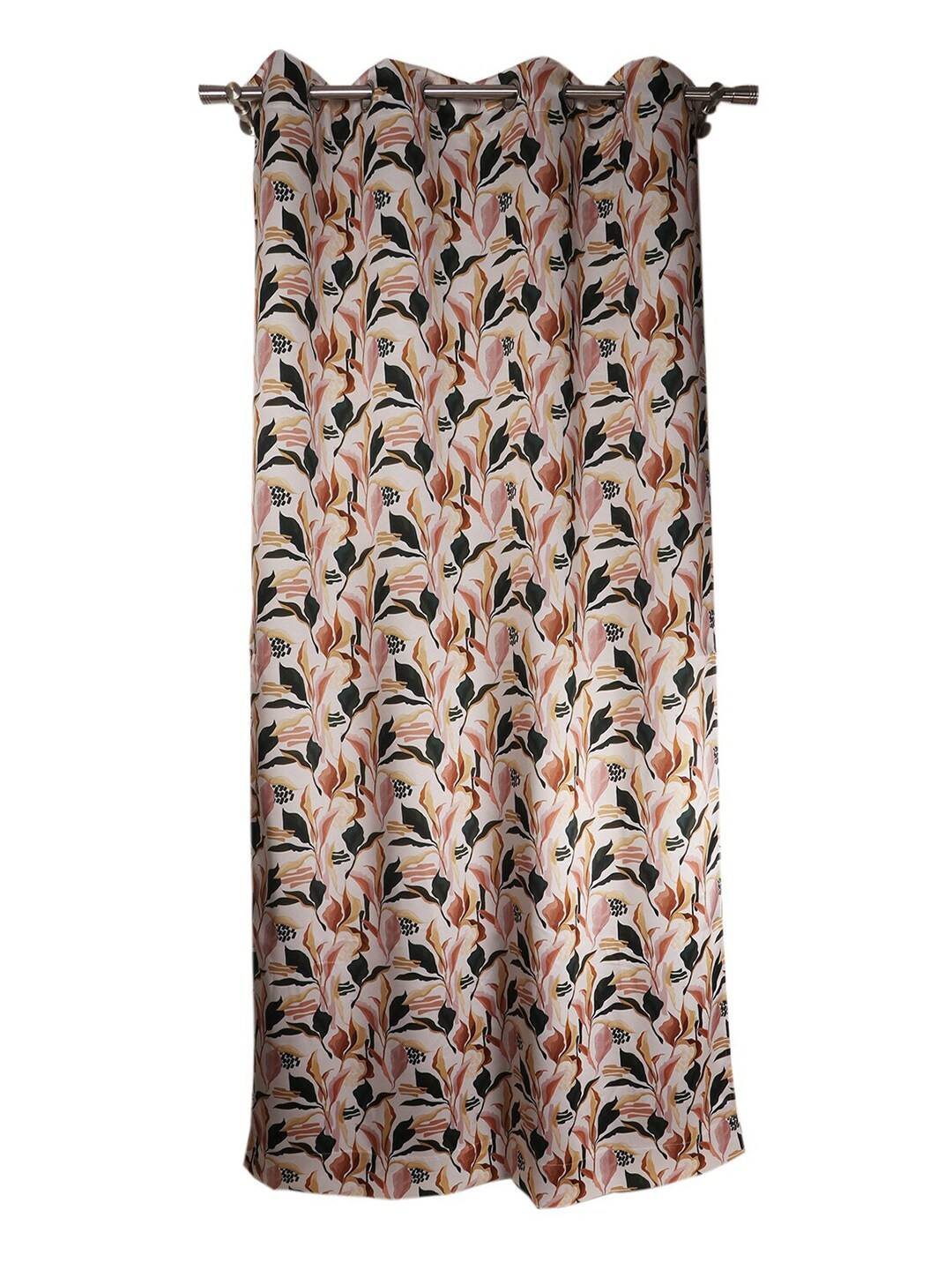 

Home Cream-Coloured & Brown Floral Printed Black Out Window Curtain