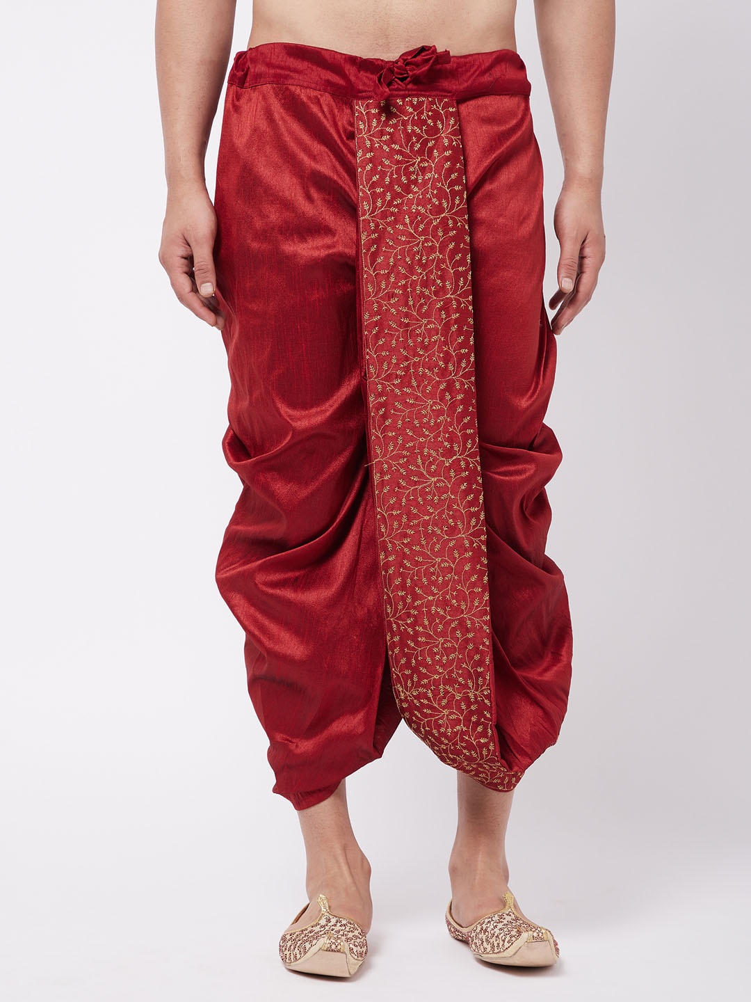 

VASTRAMAY Men Maroon & Gold Coloured Embroidered Relax-Fit Dhoti