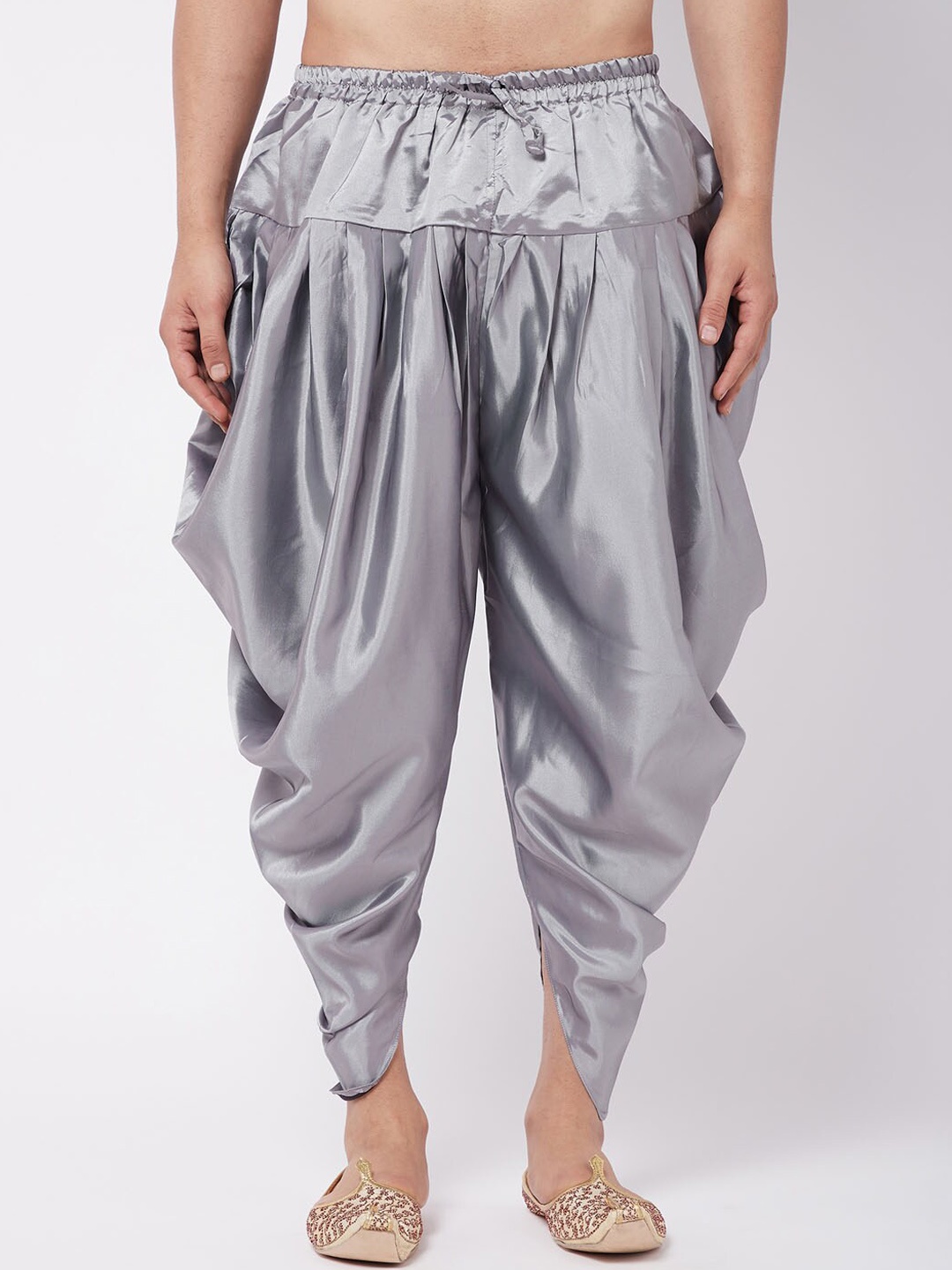 

VASTRAMAY Men Silver- Coloured Solid Relax-Fit Cowl Dhoti