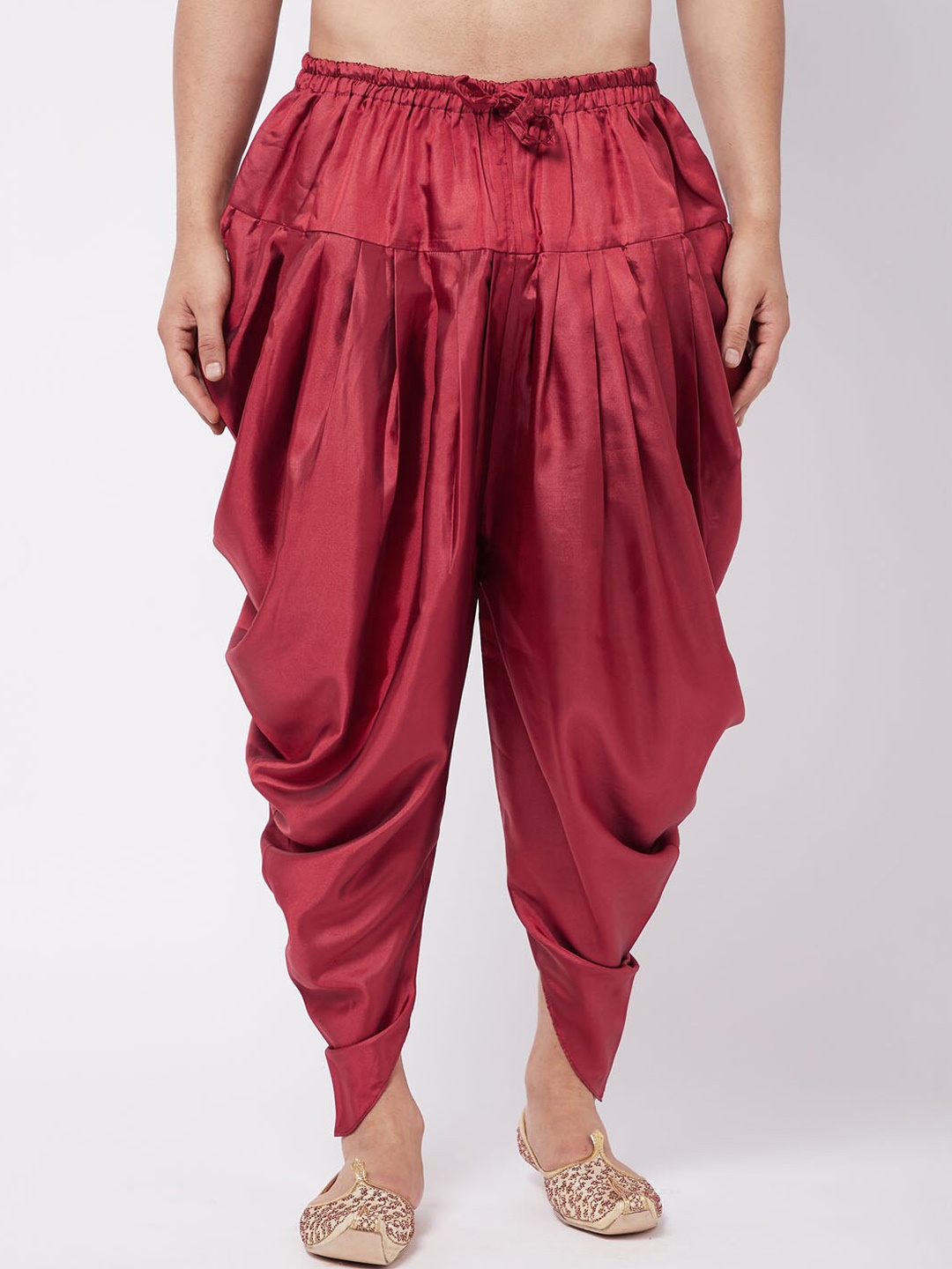

VASTRAMAY Men Maroon Solid Relax-Fit Cowl Dhoti