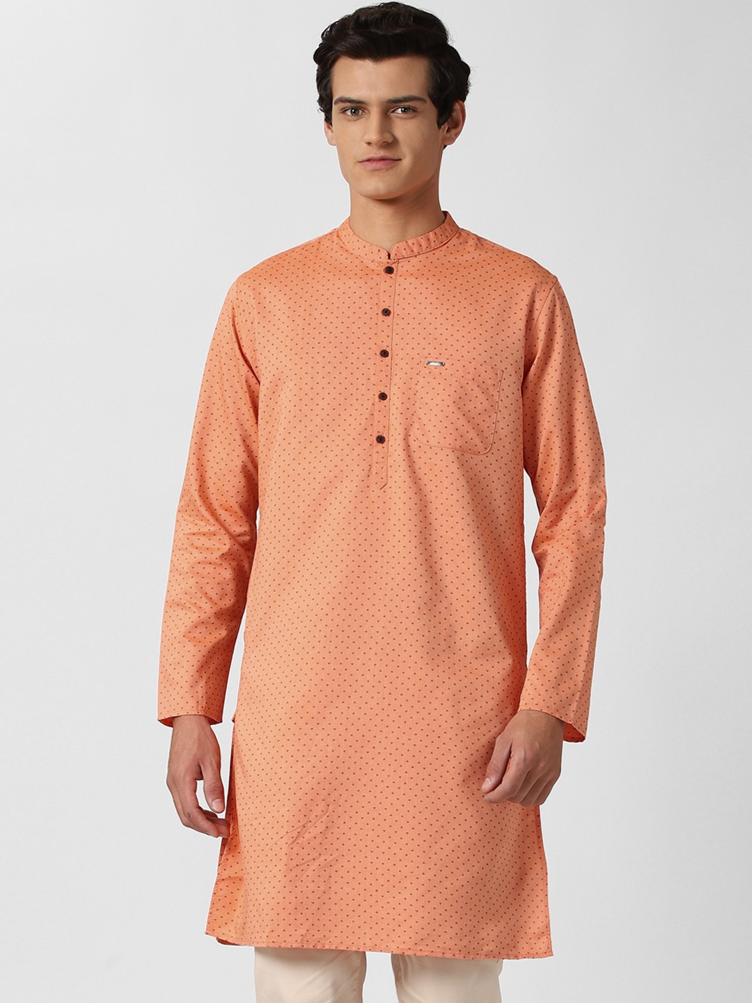 

Peter England Men Orange Printed Pure Cotton Kurta