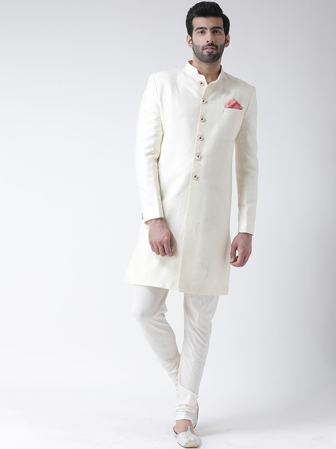 

KISAH Men Off White Textured Sherwani Set