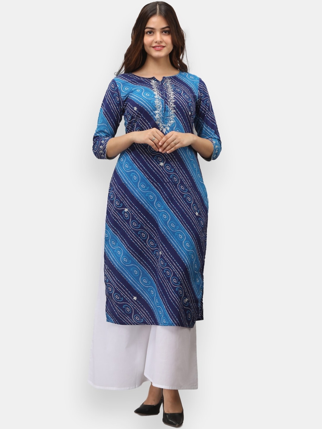 

VEDANA Women Blue Bandhani Printed Kurta