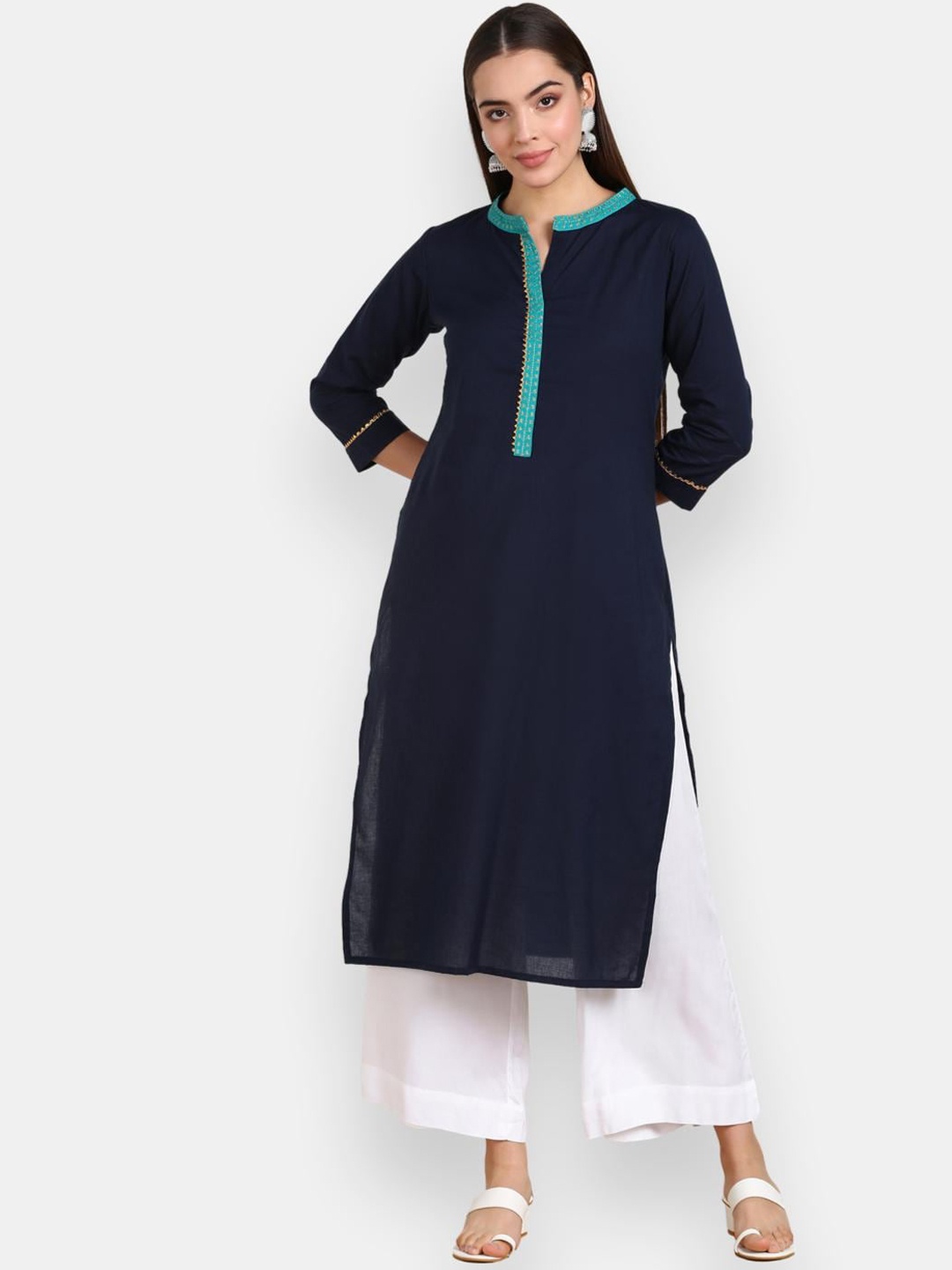 

VEDANA Women Navy Blue Yoke Design Gotta Patti Kurta