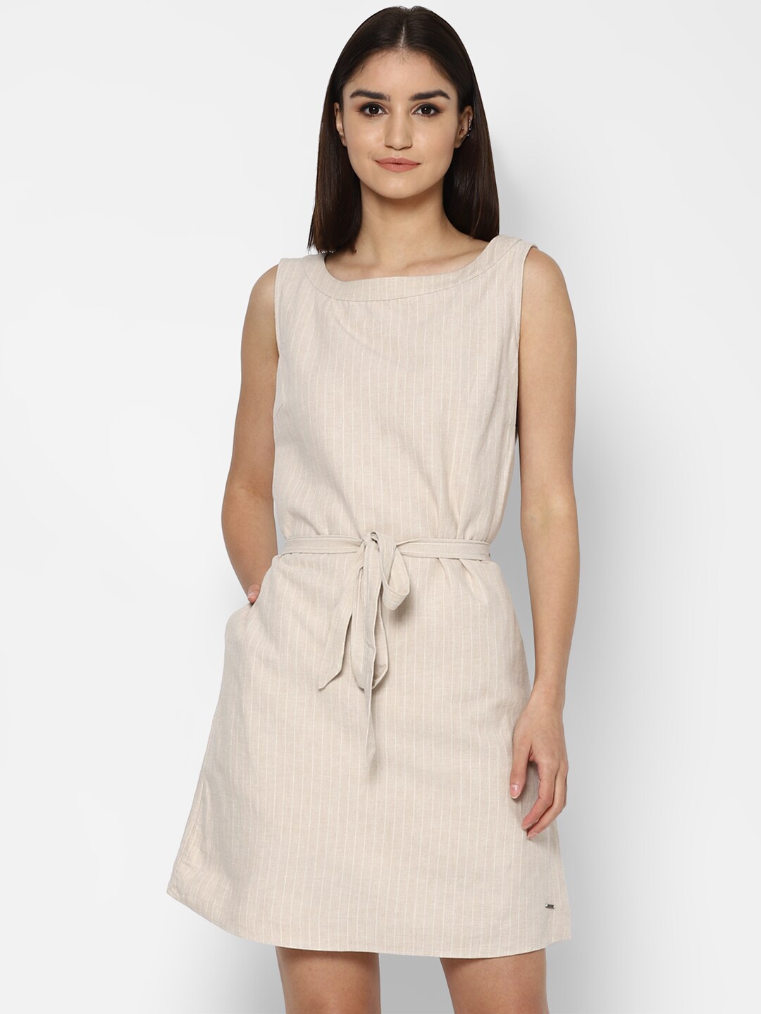 

Allen Solly Woman Women Beige Striped A-Line Dress