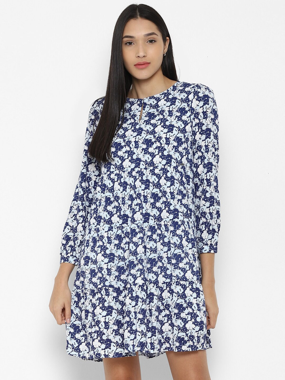 

Allen Solly Woman Blue & White Floral A-Line Dress