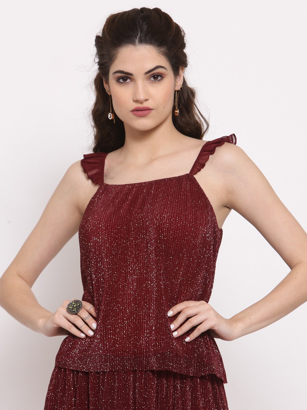 

LELA Maroon Sheen Styled Back Top