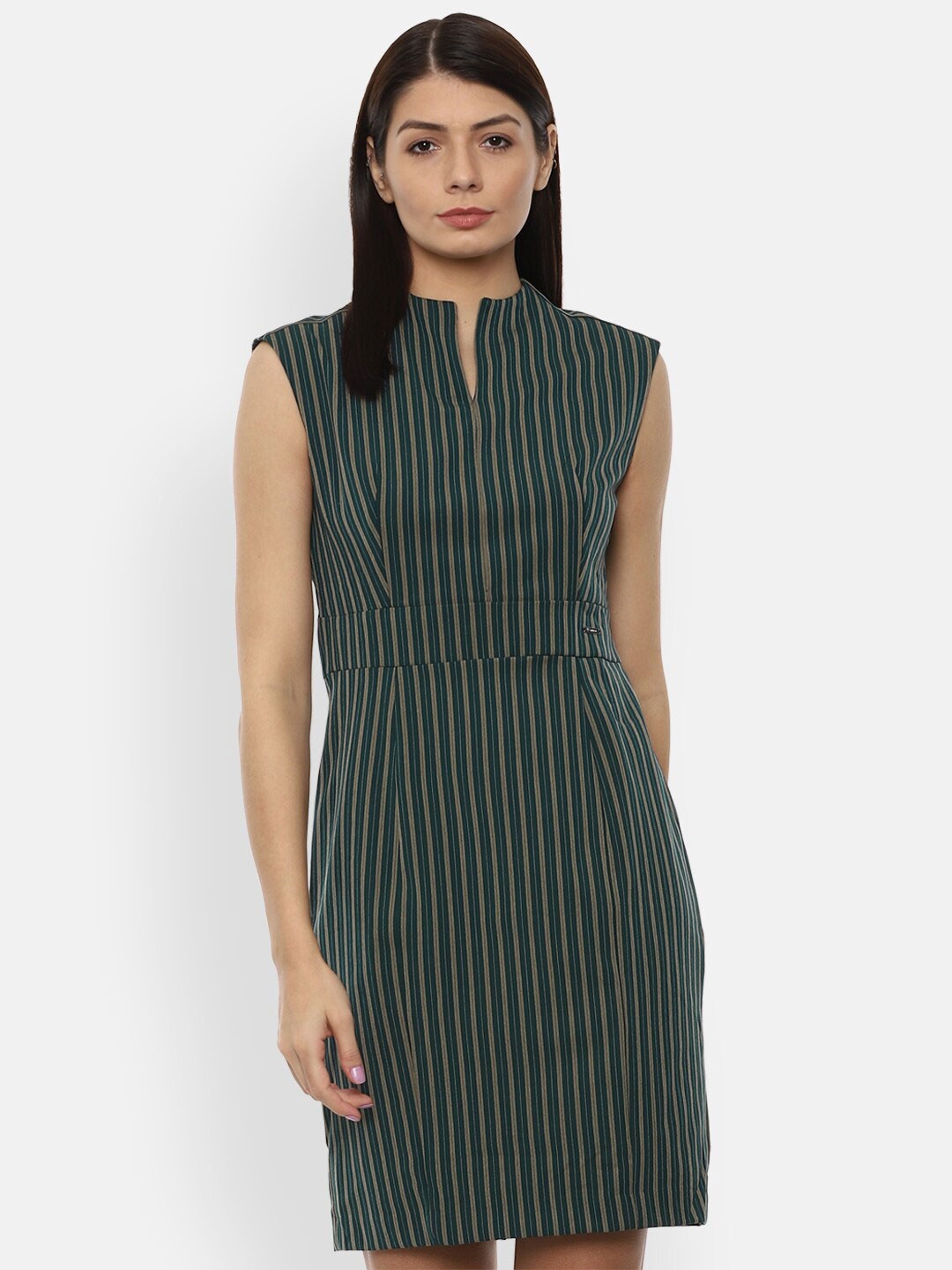 

Van Heusen Woman Green Striped Sheath Dress