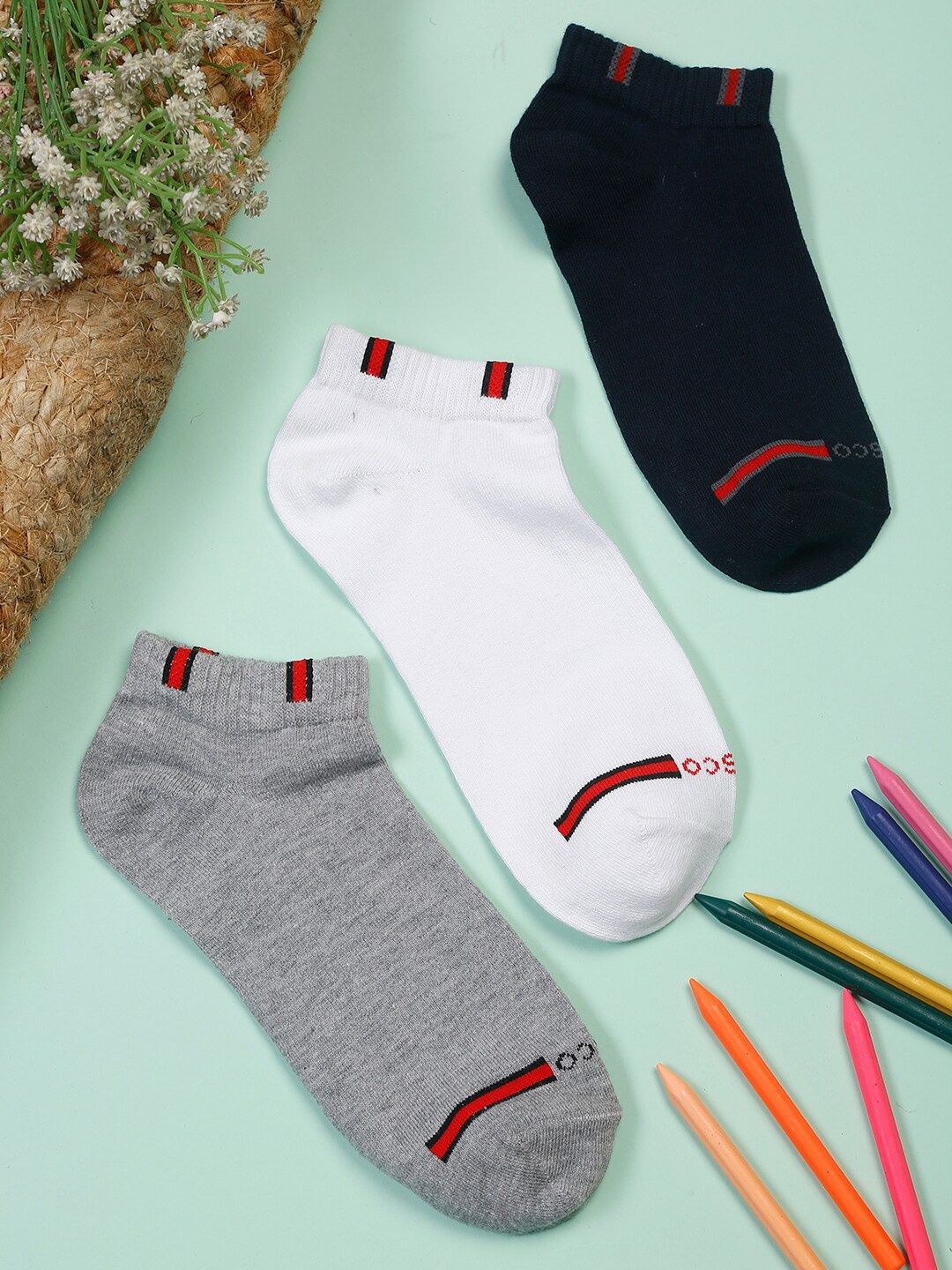 

MUTAQINOTI Men Pack Of 3 Assorted Ankle-Length Antimicrobial Socks, Multi