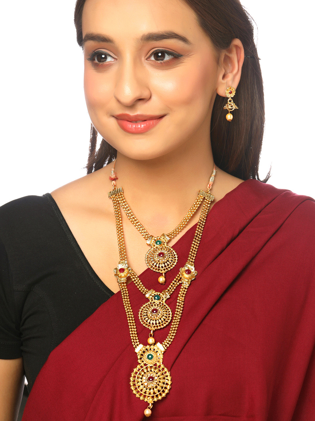 

Yellow Chimes Gold-Plated Oxidised Kundan-Studded & Pearl Beaded Jewelry Set