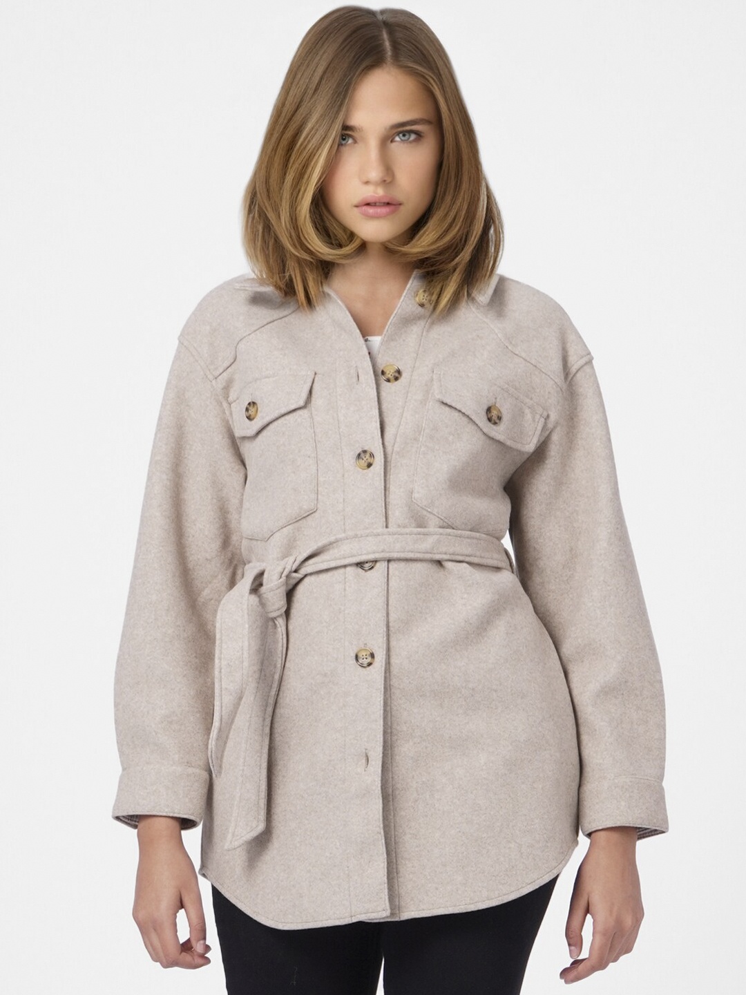 

ONLY Women Off-White Solid Princess Coat
