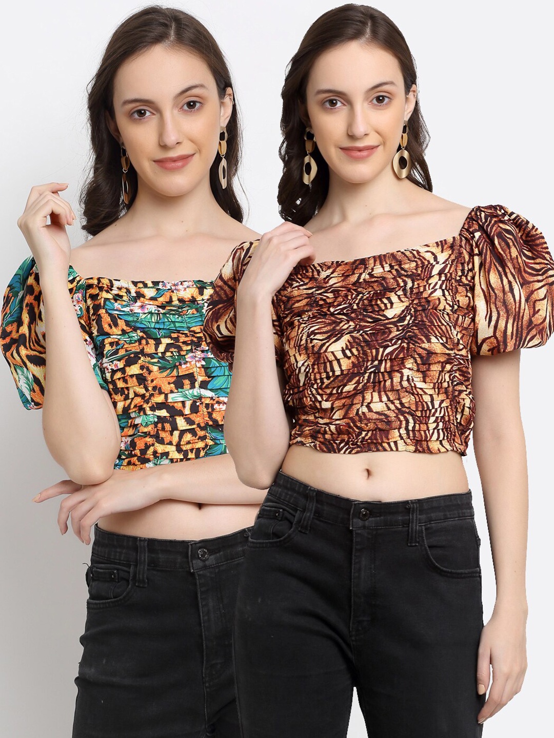 

DIVA WALK EXCLUSIVE Multicoloured Pack of 2 Print Crop Top, Multi