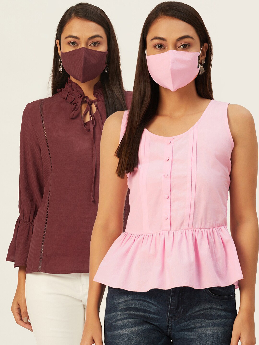 

DIVA WALK EXCLUSIVE Pack of 2 Peplum Tops with Masks, Pink