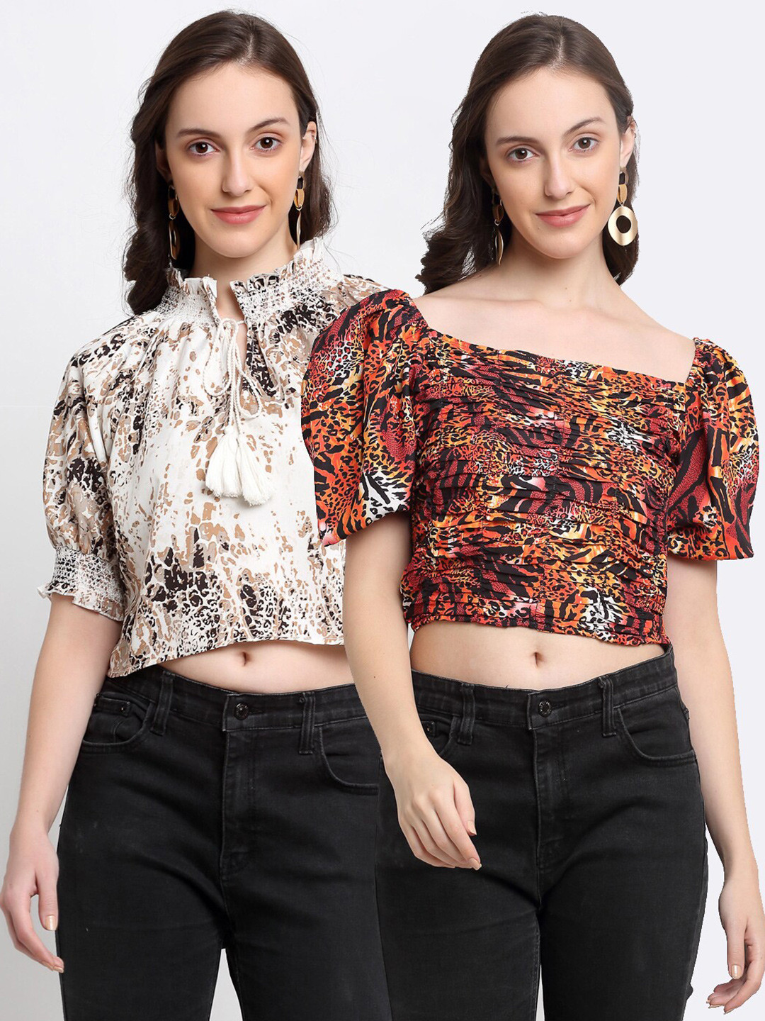 

DIVA WALK EXCLUSIVE Multicoloured Pack of 2 Print Crop Tops, Multi