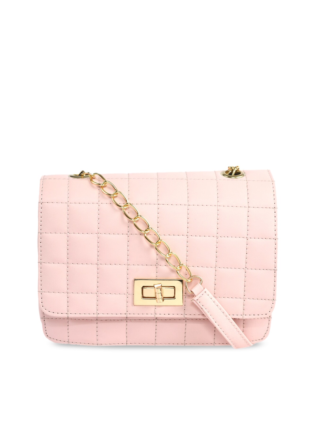 

Kastner Pink Checked Textured Structured Sling Bag with Quilted