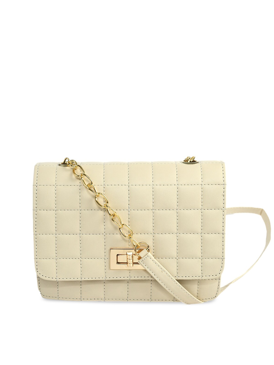 

Kastner Beige Checked Structured Sling Bag with Quilted
