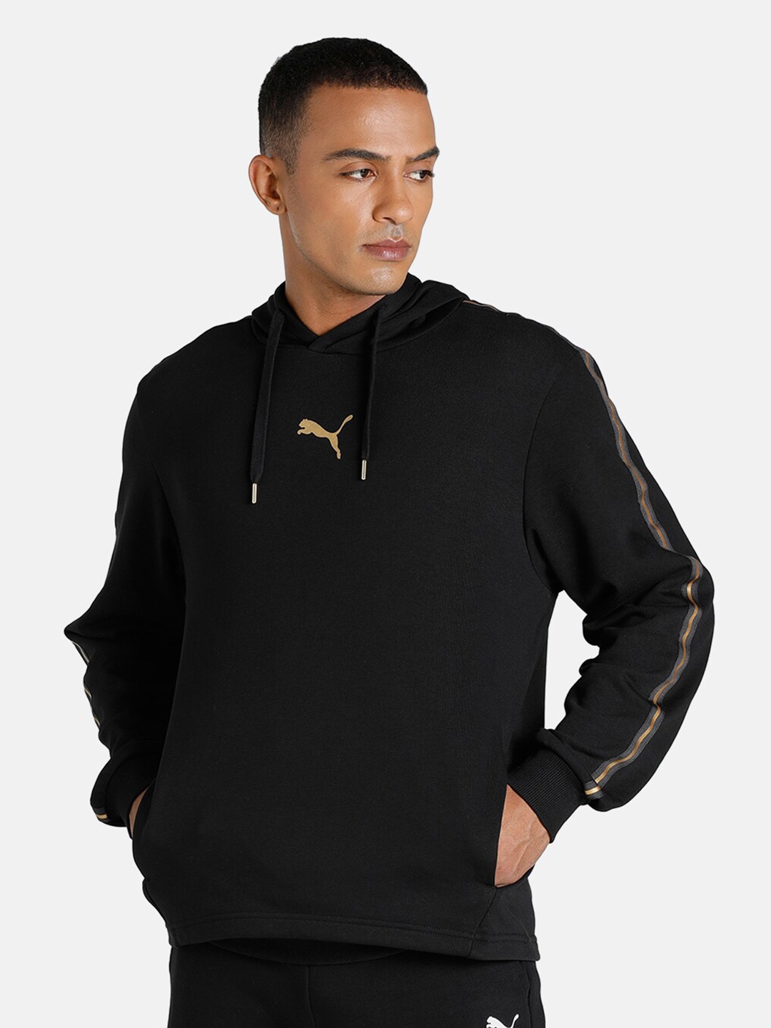 

Puma Men Black Hooded Cotton Metallic Nights Sweatshirt