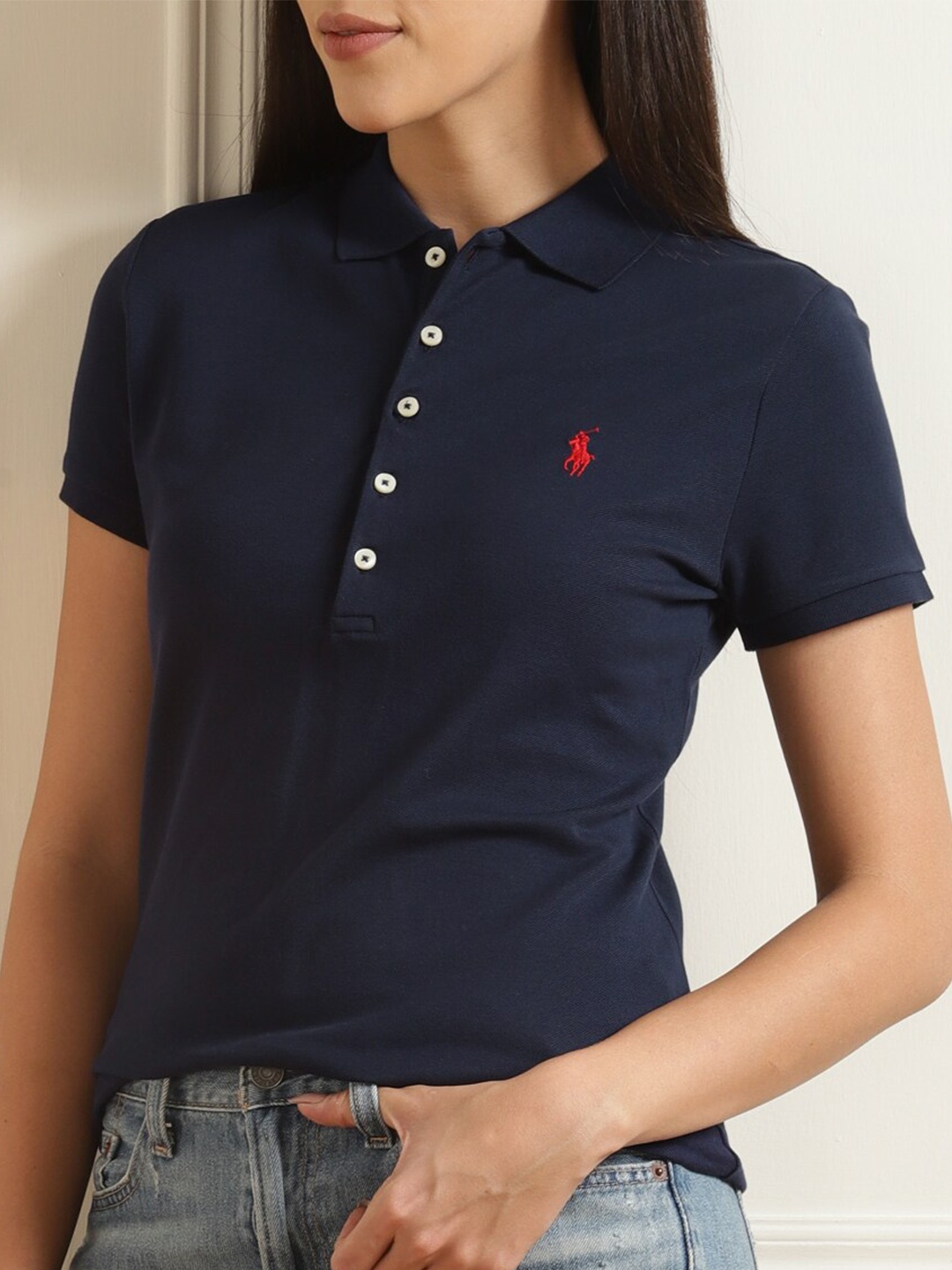 

Polo Ralph Lauren Women Navy Blue Polo Collar T-shirt