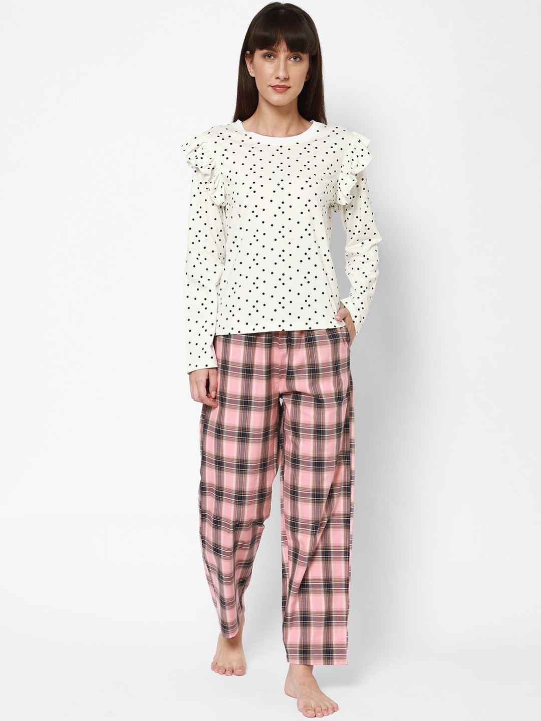 

HOUSE OF KKARMA Women White & Pink Printed Night suit
