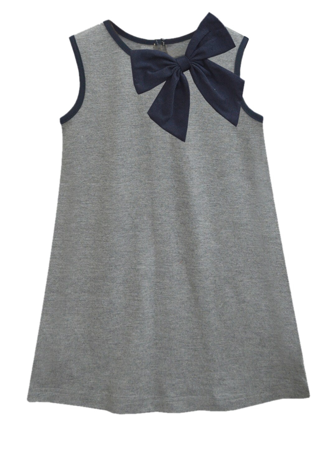 

A.T.U.N. Girls Grey Melange & Navy Blue Solid Round Neck Cotton A-Line Dress