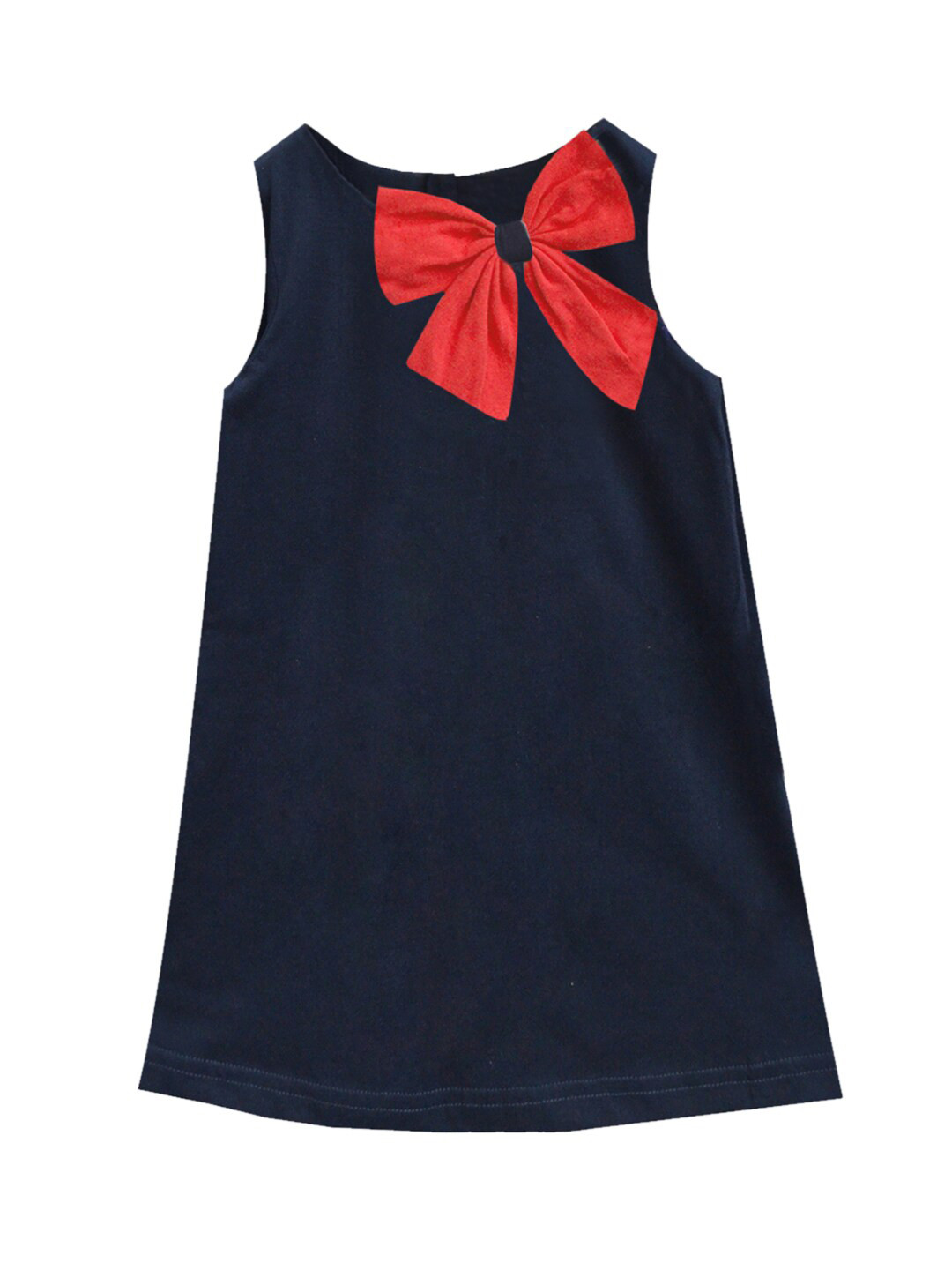 

A.T.U.N. Girls Navy Blue & Red Solid Round Neck Cotton A-Line Dress