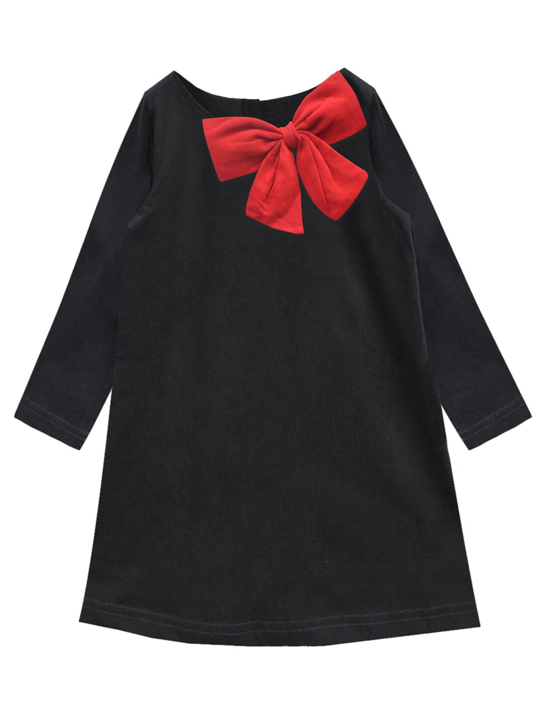 

A.T.U.N. Girls Black & Red Solid Round Neck Cotton A-Line Dress