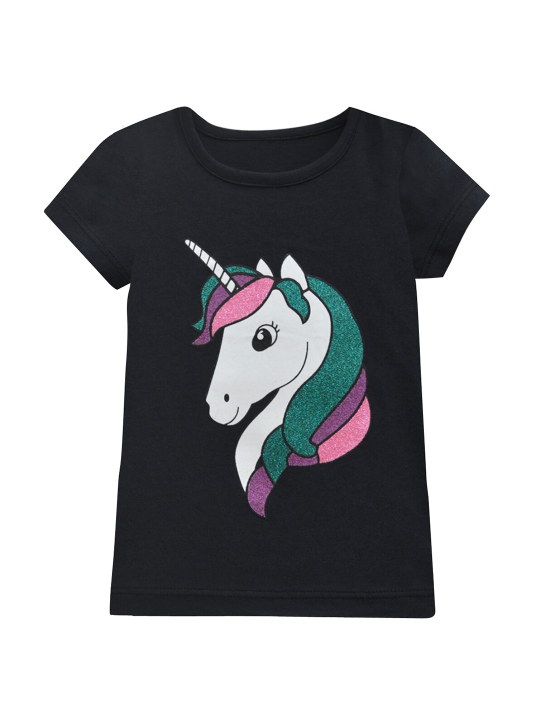 

A.T.U.N. Girls Black Unicorn Printed T-shirt