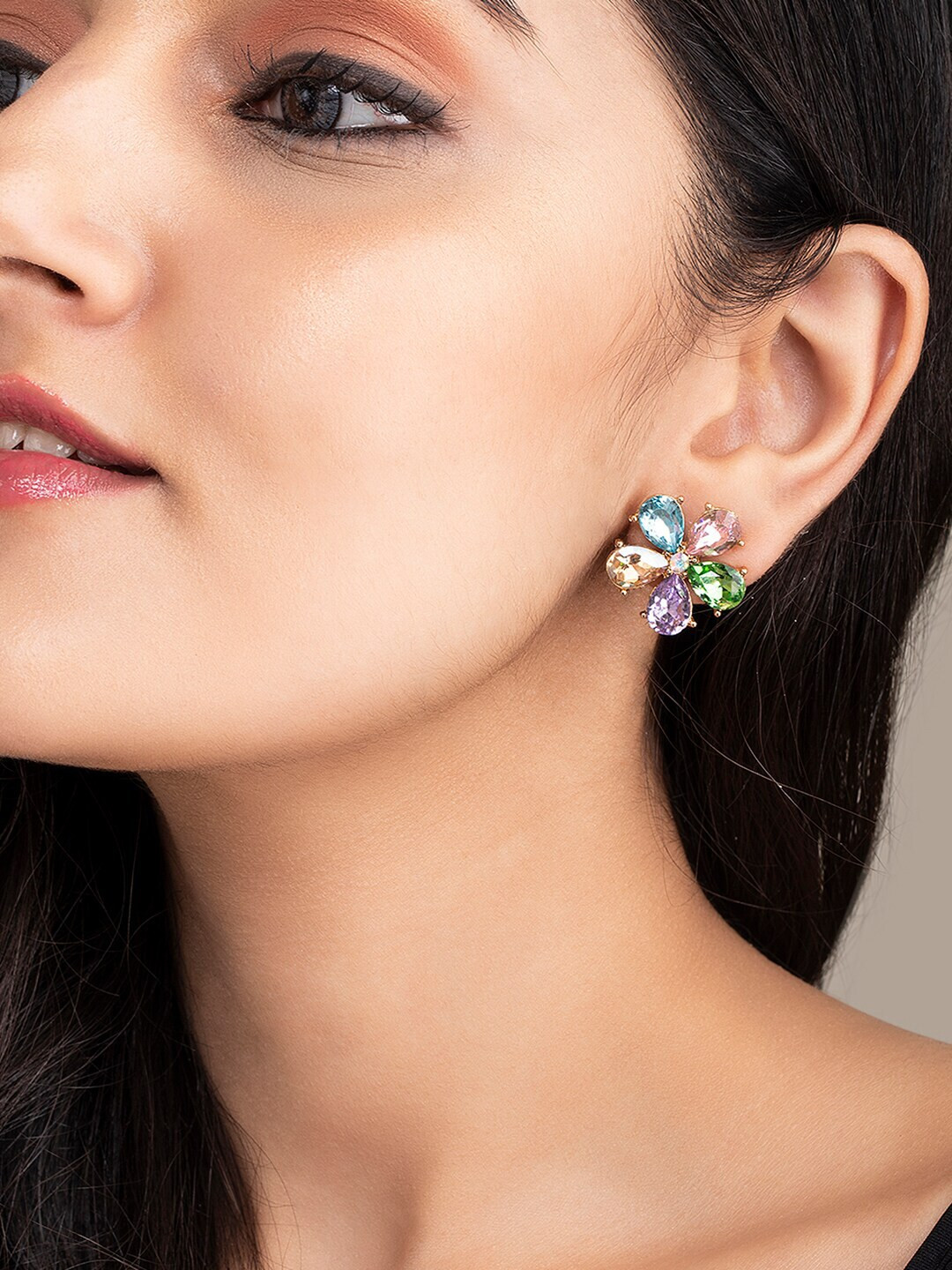 

TOKYO TALKIES X rubans FASHION ACCESSORIES Gold-Toned & Blue Floral Studs