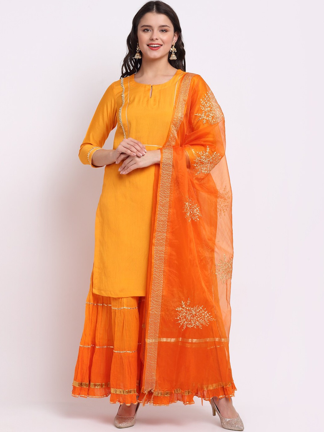 

anokherang Women Yellow Gotta Patti Pure Cotton Kurta with Churidar