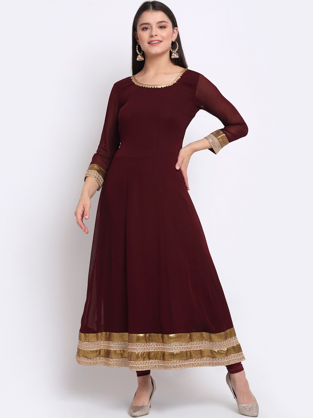 

anokherang Women Burgundy Gotta Patti Silk Georgette Anarkali Kurta with Churidar