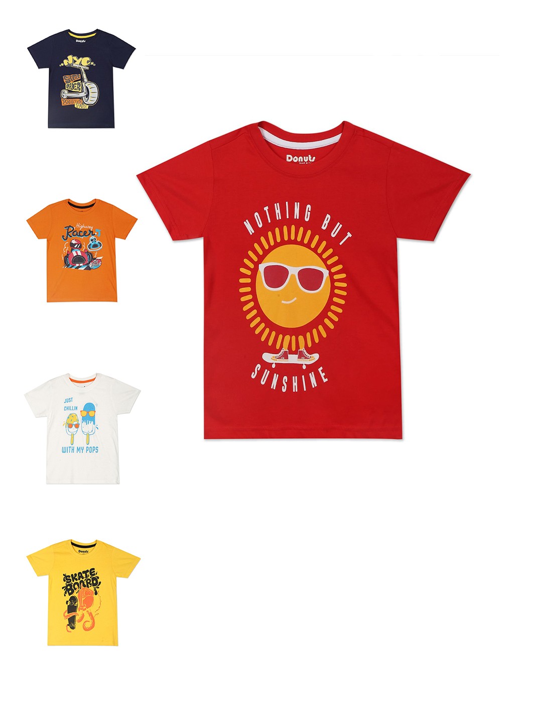 

Donuts Boys Pack Of 5 Printed T-shirt, Assorted