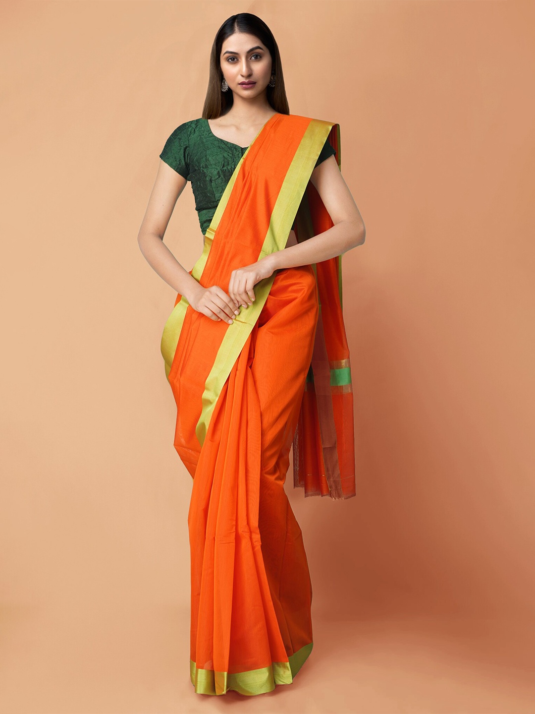 

Unnati Silks Orange Woven Design Chettinad Silk Cotton Saree
