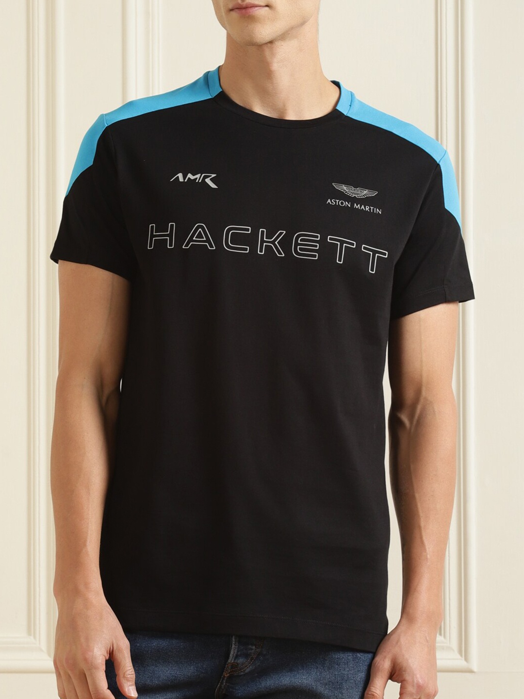 

HACKETT LONDON Men Black Printed Pure Cotton T-shirt