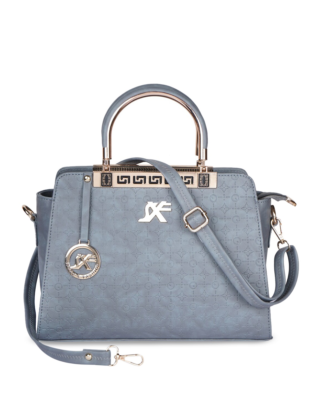 

SXF SPEED X FASHION Grey PU Structured Handheld Bag with Cut Work