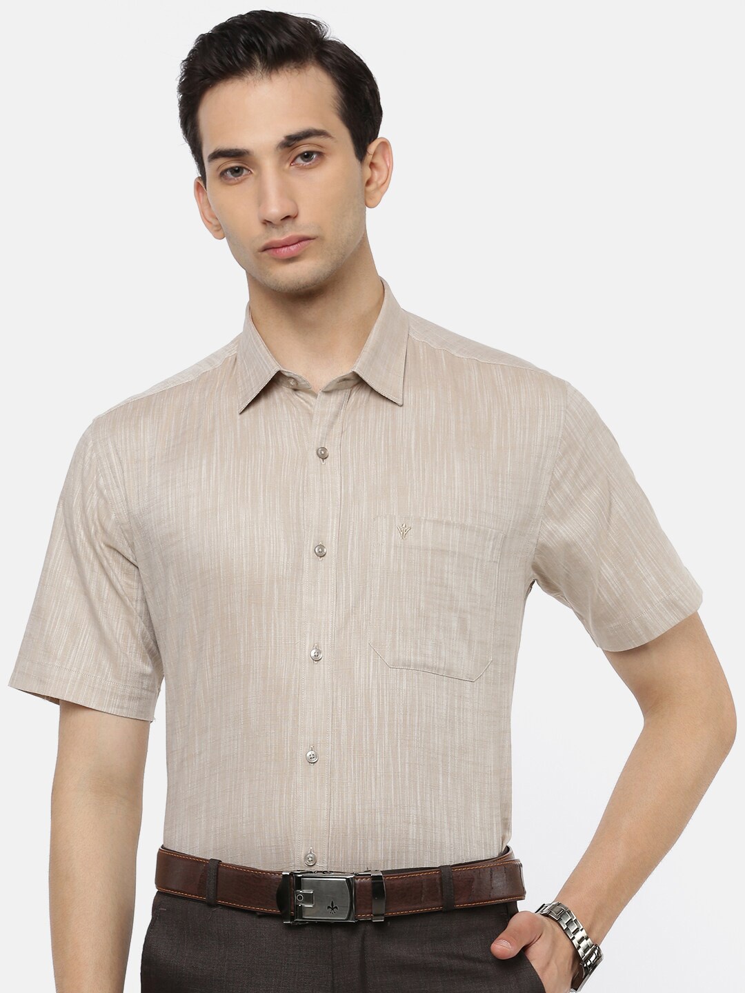 

Ramraj Men Beige Cotton Slim Fit Formal Shirt