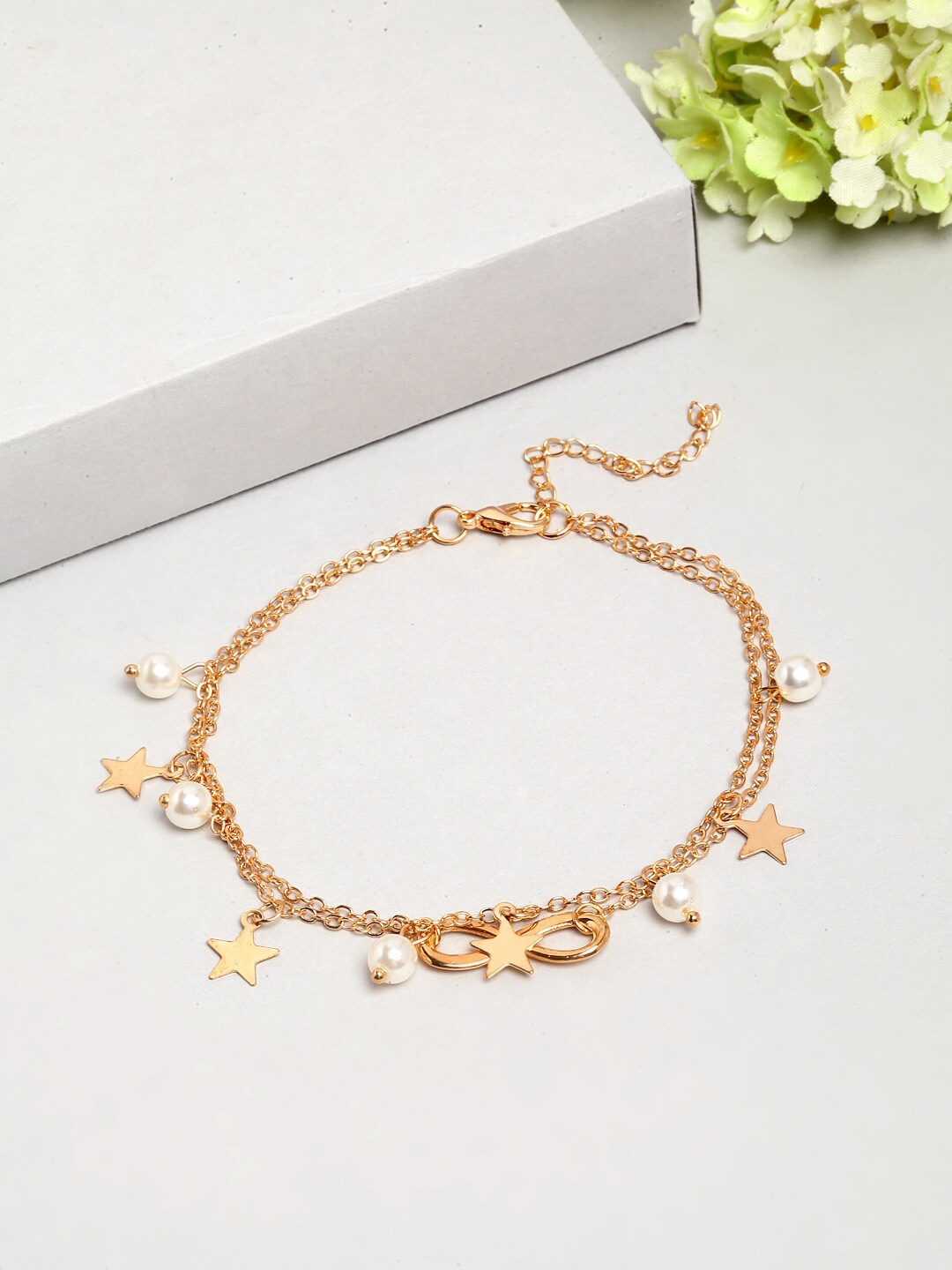 

Ferosh Gold-Plated White Pearl Beaded Infinity Gisa Anklet