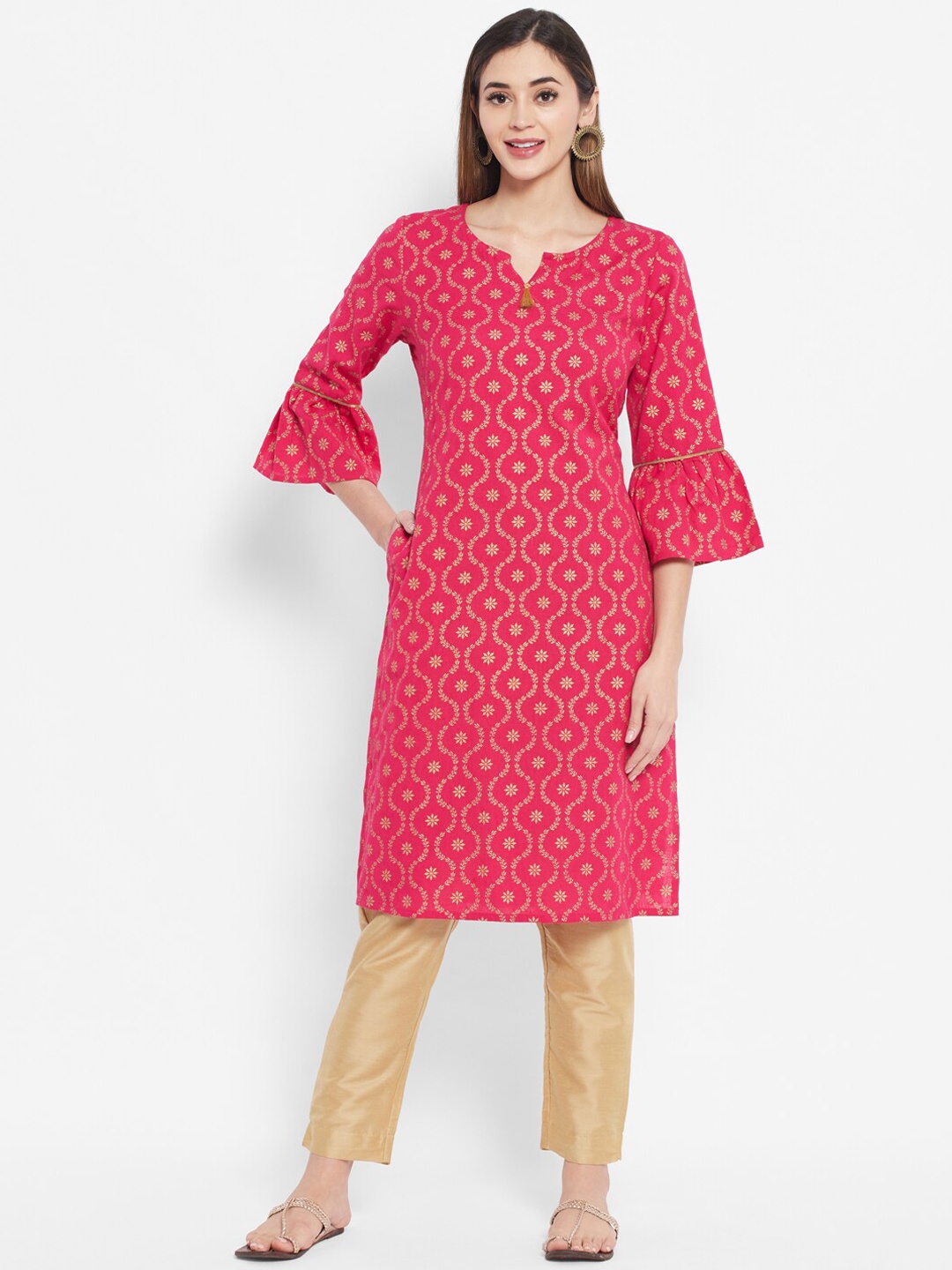 

DESI BEATS Women Fuchsia Ethnic Motifs Printed Kurta