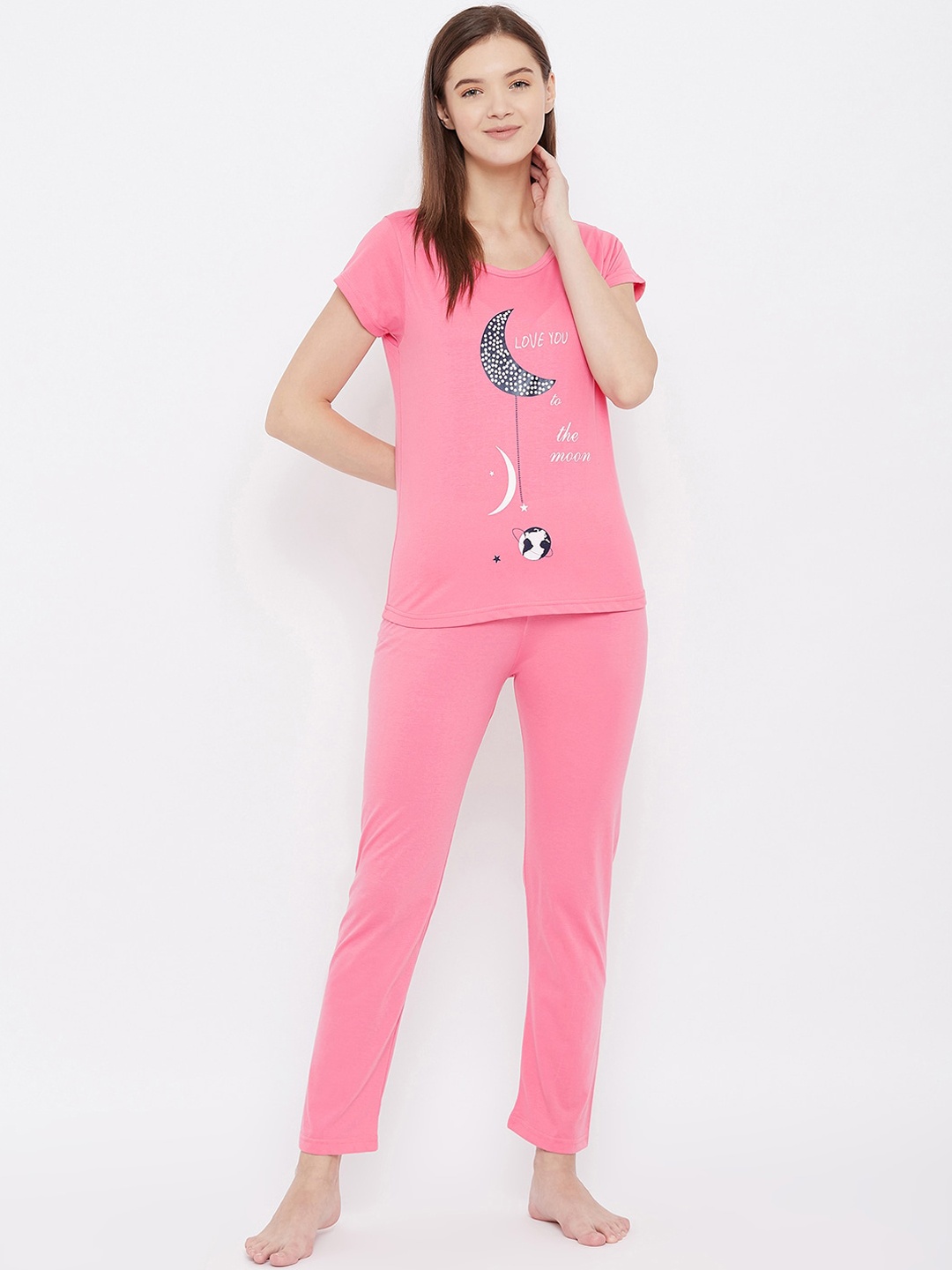 

FRENCH FLEXIOUS Women Pink Printed Pure Cotton Night Suit