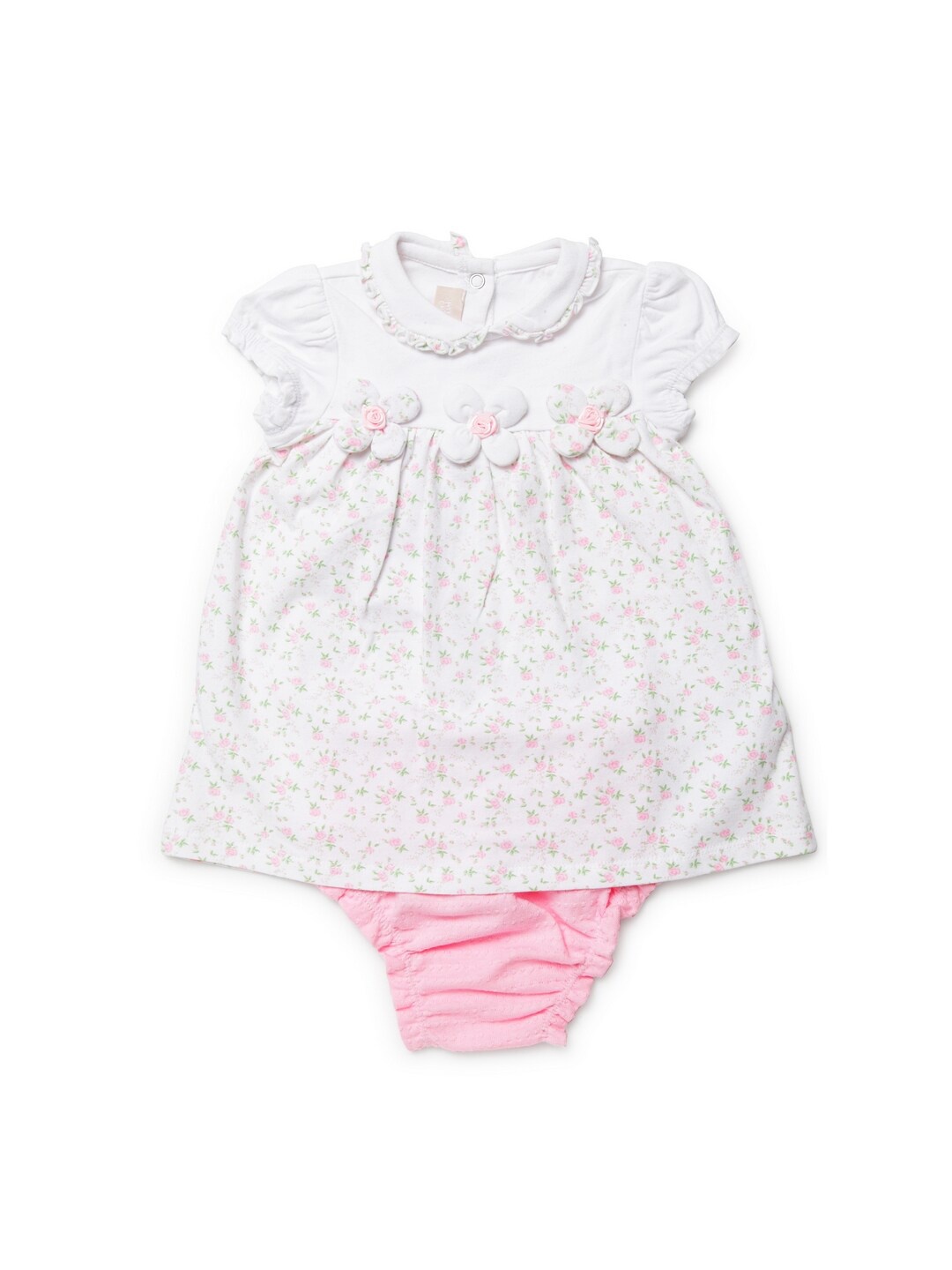 

Chicco Girls White & Pink Printed Dress with Shorts