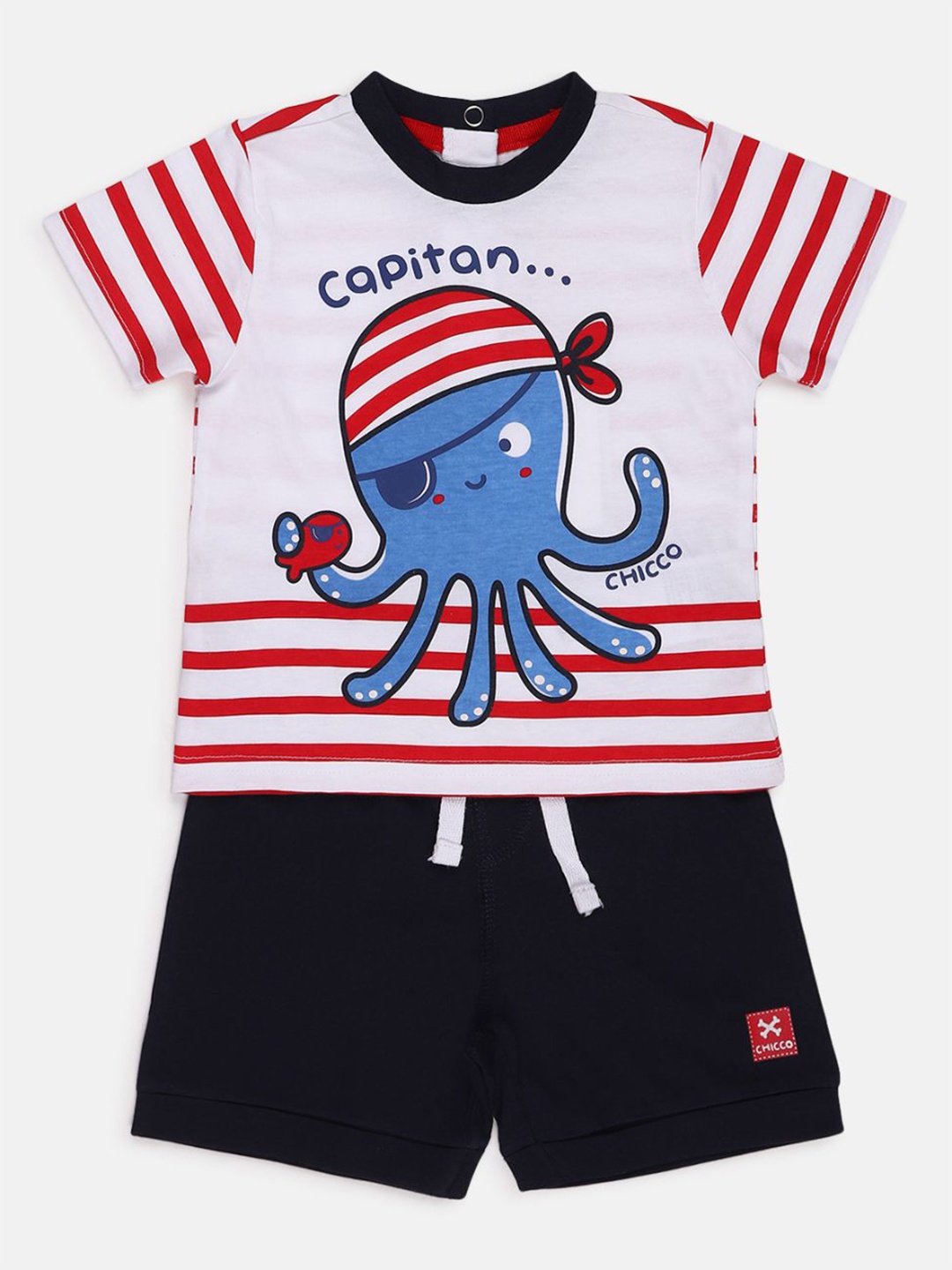 

Chicco Boys White & Black Printed Pure Cotton T-shirt With Shorts