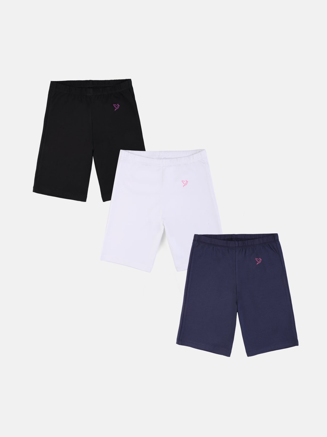 

TWIN BIRDS Girls Pack of 3 Skinny Fit Knee Length Sports Shorts, Black
