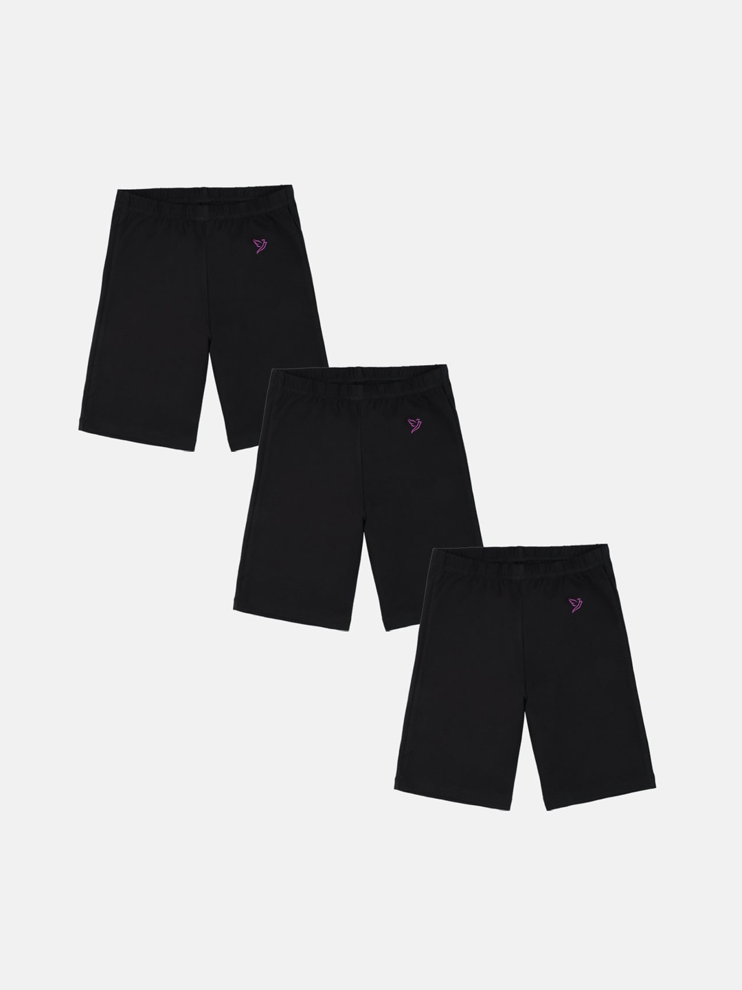 

TWIN BIRDS Girls Pack of 3 Skinny Fit Cotton Sports Shorts, Black