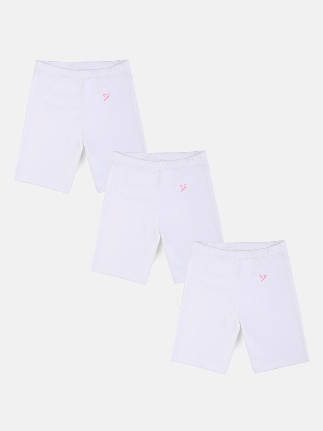 

TWIN BIRDS Girls Pack of 3 White Pure Cotton Skinny Fit Sports Shorts