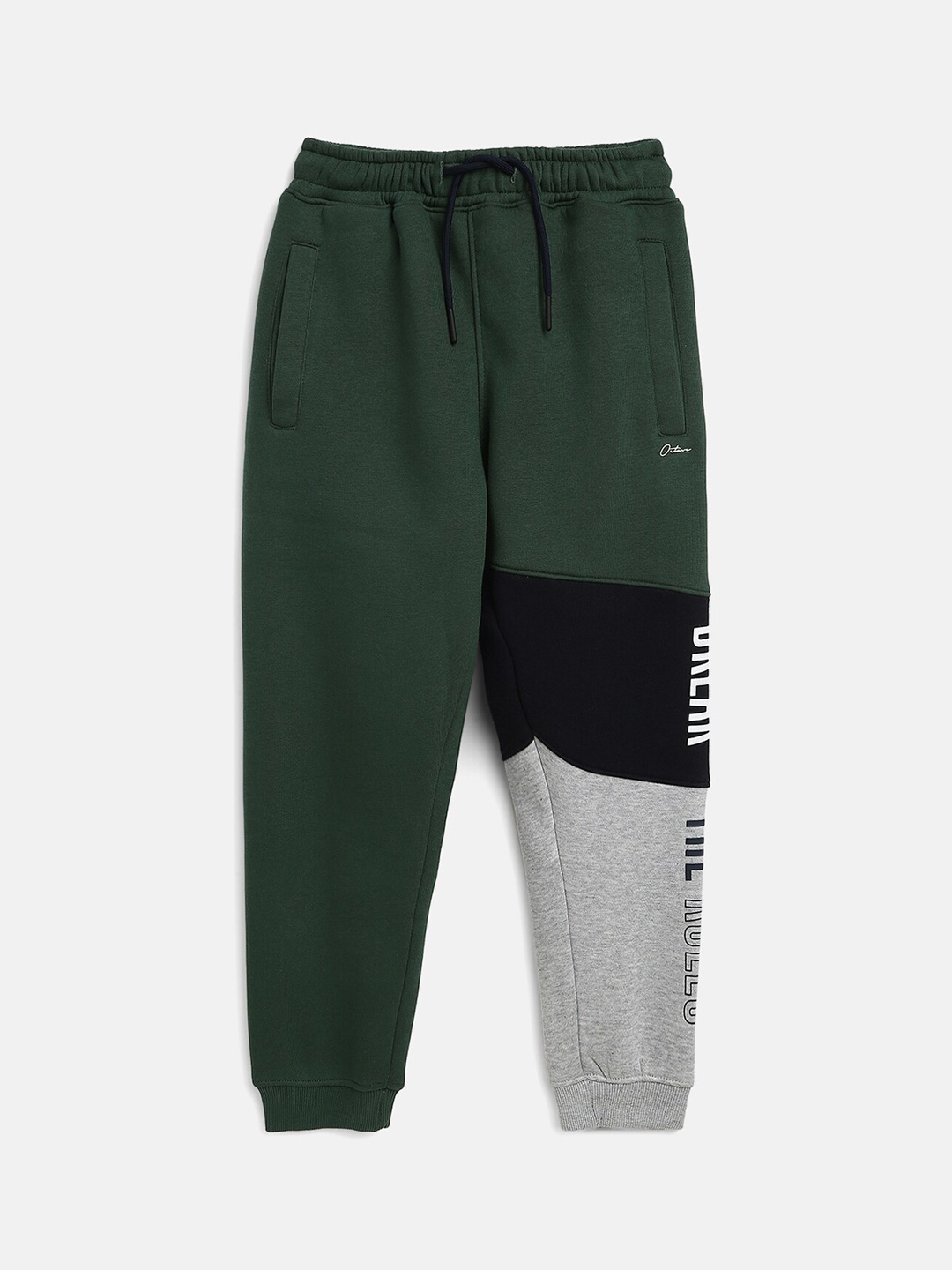

Octave Boys Olive Green & Grey Colourblocked Cotton Joggers