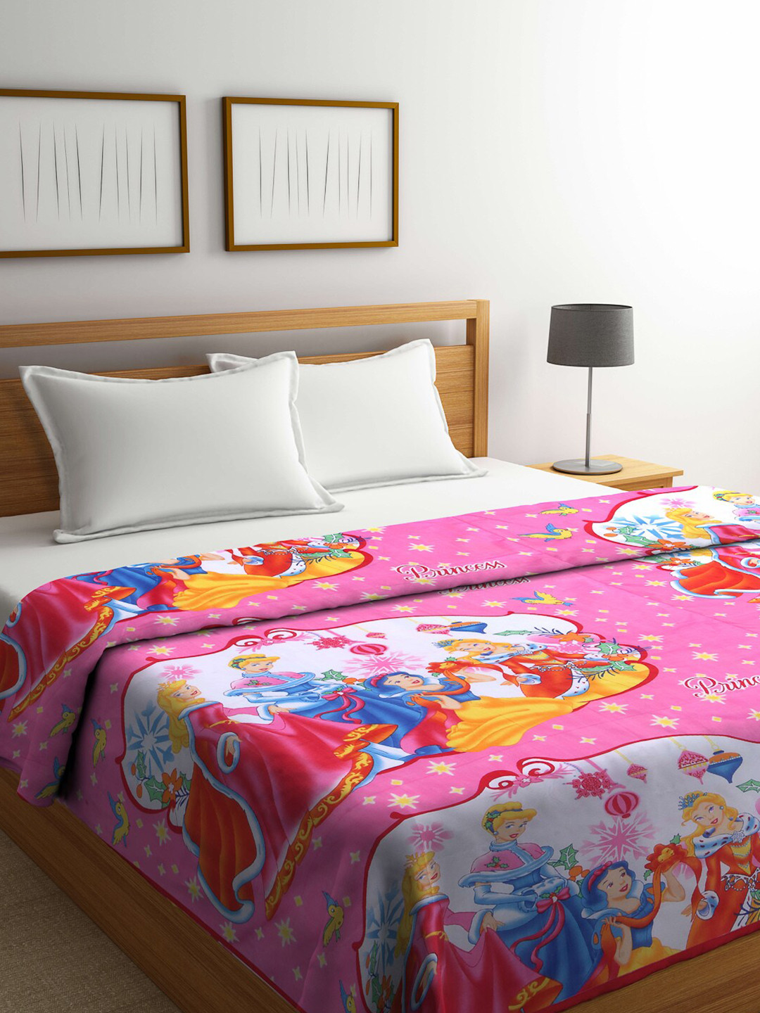 

Arrabi Pink & White Cartoon Characters Mild Winter 300 GSM Double Bed Dohar